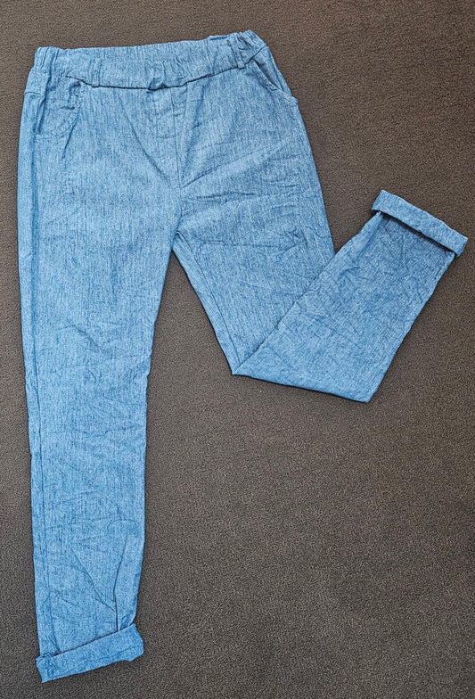 Blue Crinkle Fabric Pants