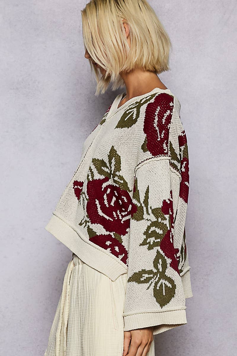 Long Sleeve Contrast Floral Sweater Top