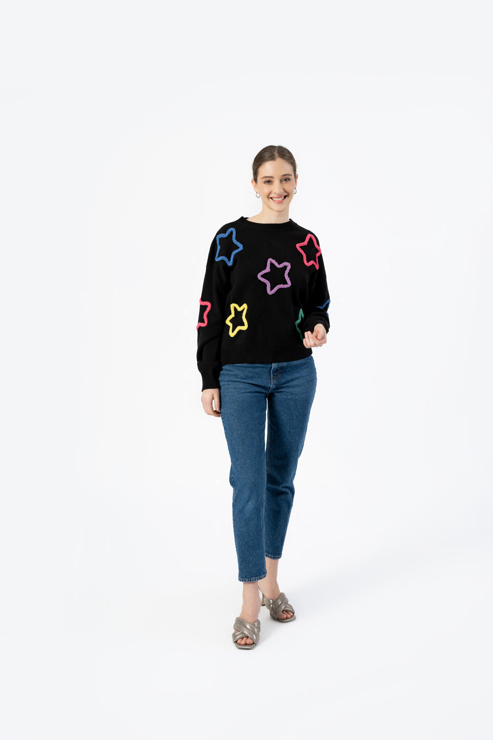Black Colorful Star Sweater