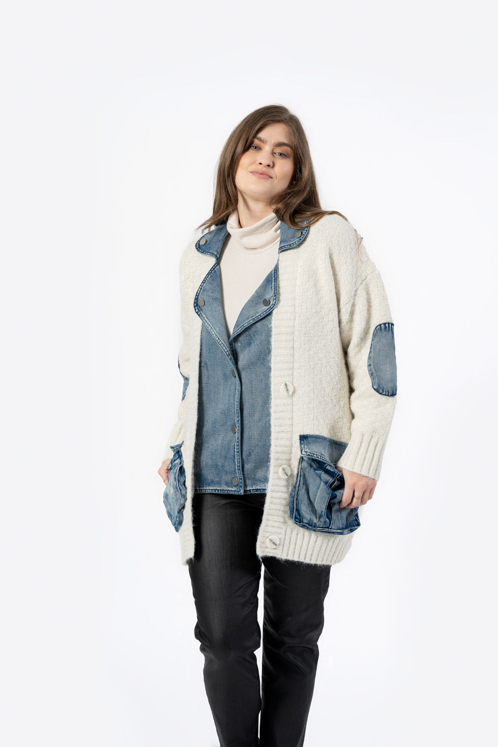 Denim Oatmeal Button Cardigan