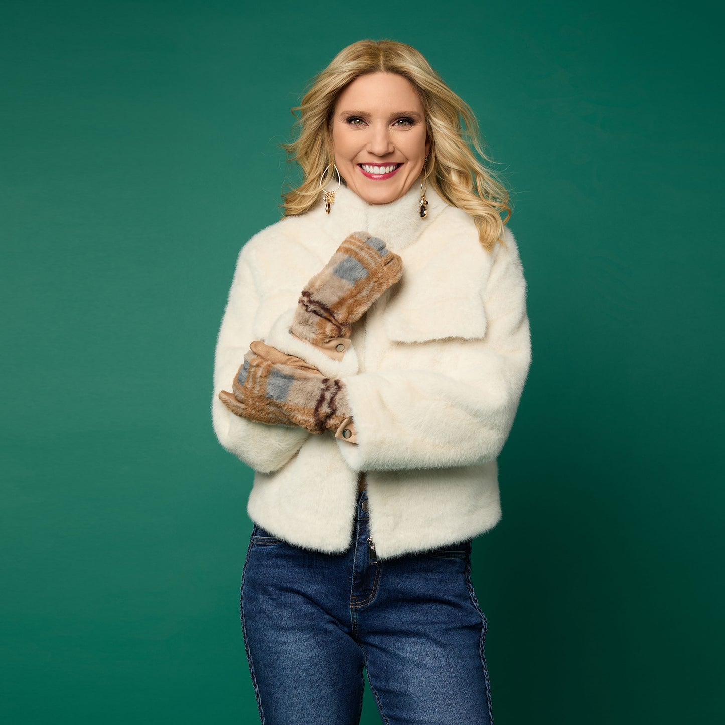 Faux Fur Plaid Touchscreen Gloves