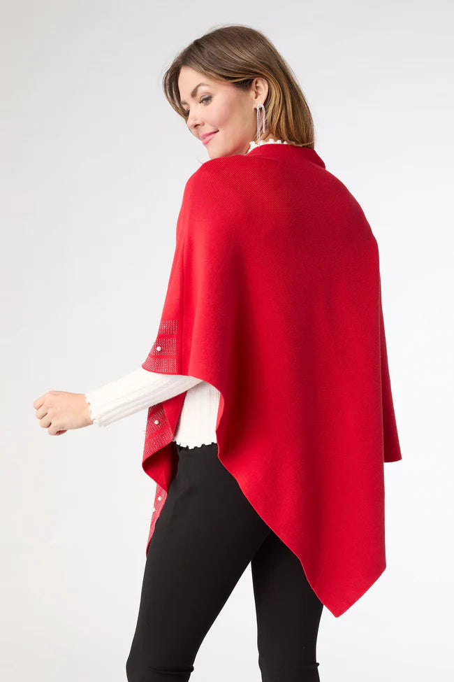 Liora Poncho W Rhinestone And Pearl Trim