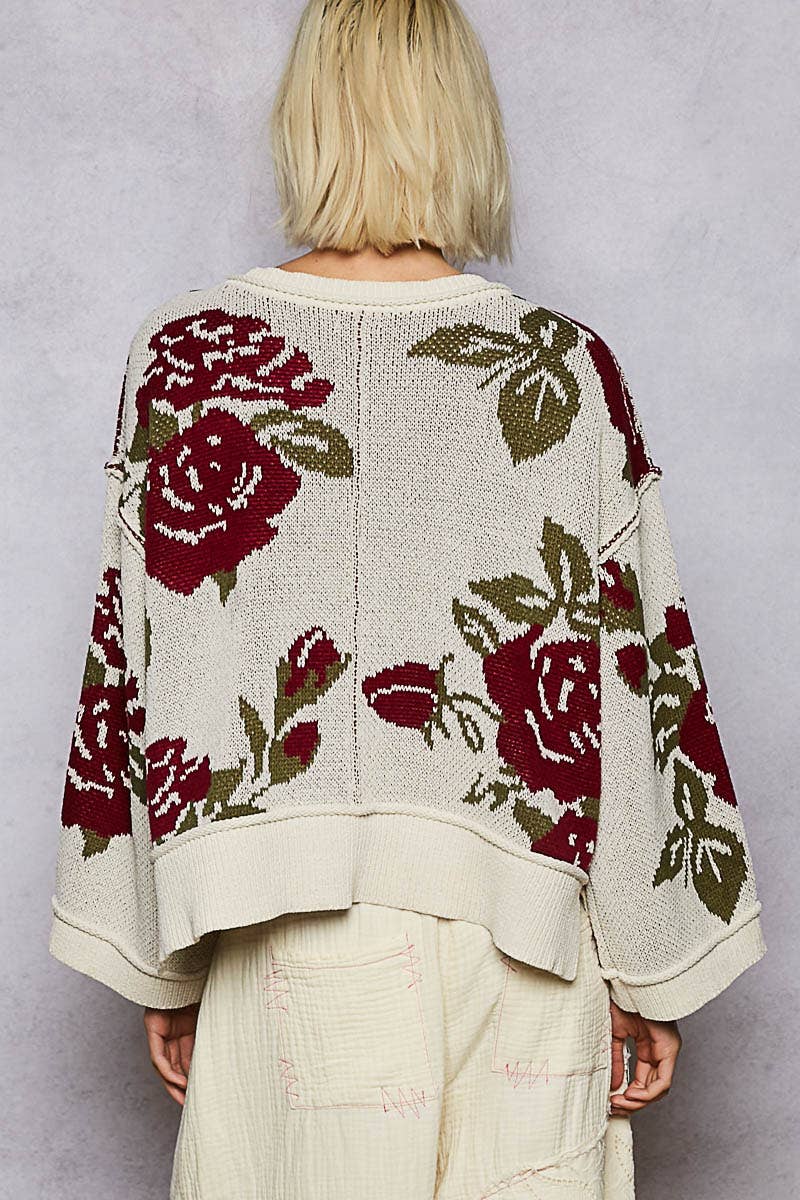 Long Sleeve Contrast Floral Sweater Top