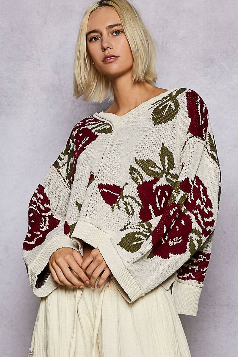 Long Sleeve Contrast Floral Sweater Top