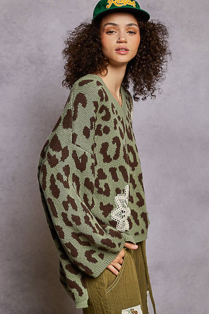 Crochet Sage Leopard Pattern Sweater Top