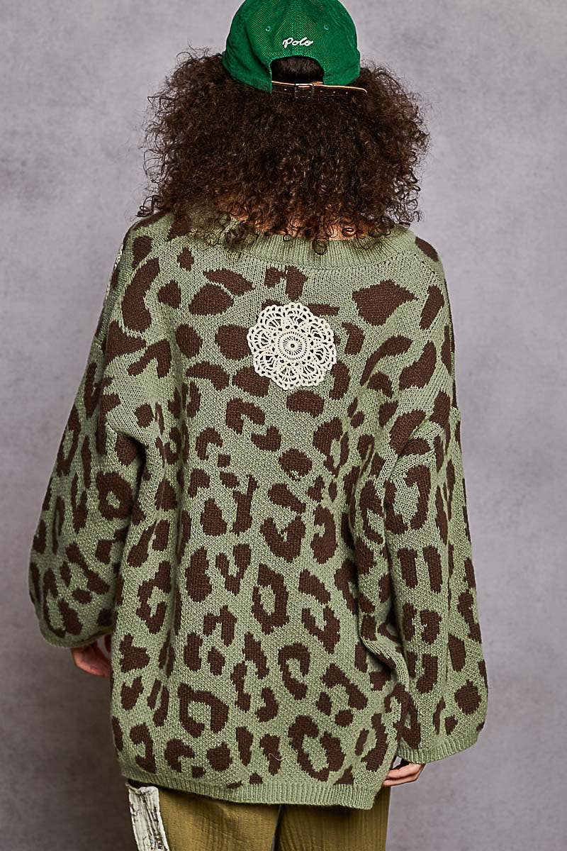 Crochet Sage Leopard Pattern Sweater Top
