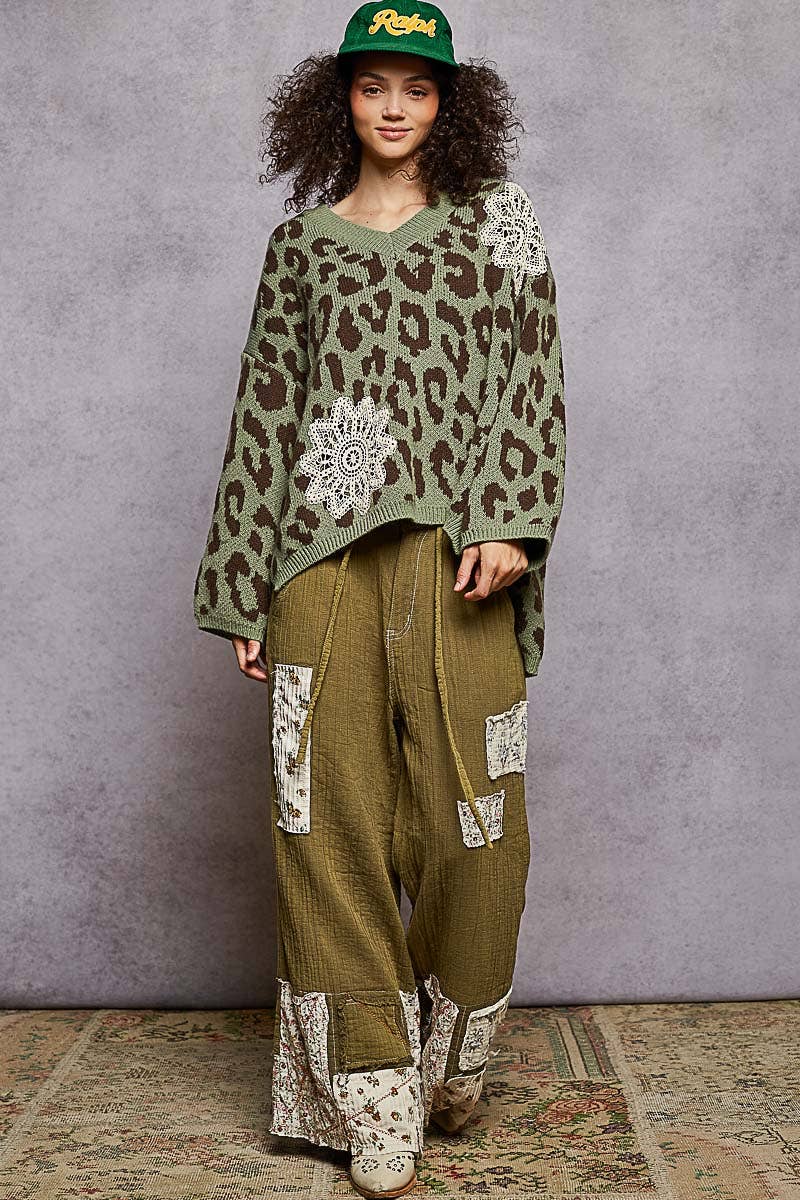 Crochet Sage Leopard Pattern Sweater Top