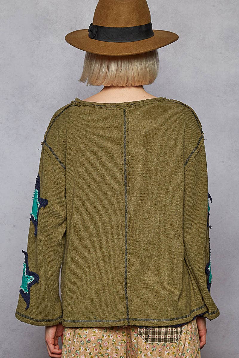 Round Neck Long Sleeve Olive USA Top