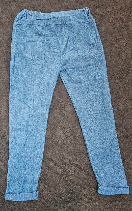 Blue Crinkle Fabric Pants