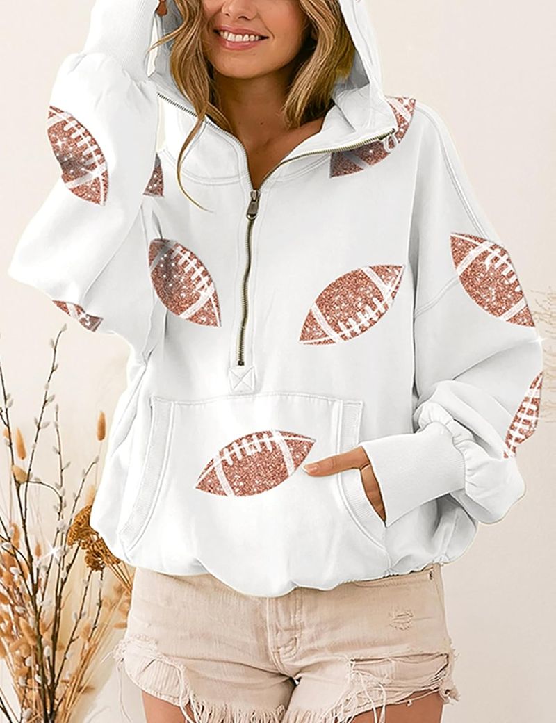Sequin Football Zip-Up Pullover