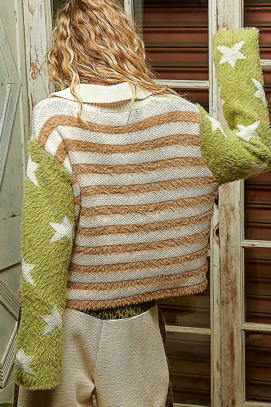 Olive Stars and Sand Stripes Sweater