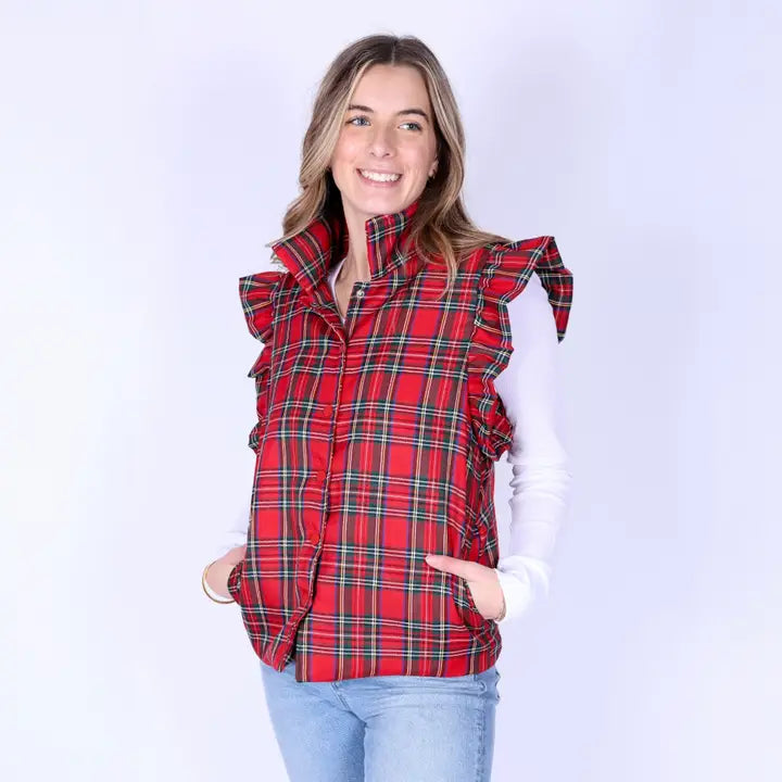 Scottie Plaid Vest with Ruffle