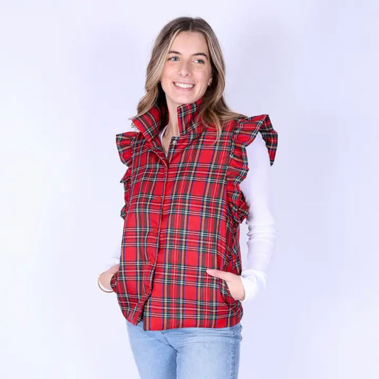 Scottie Plaid Vest with Ruffle