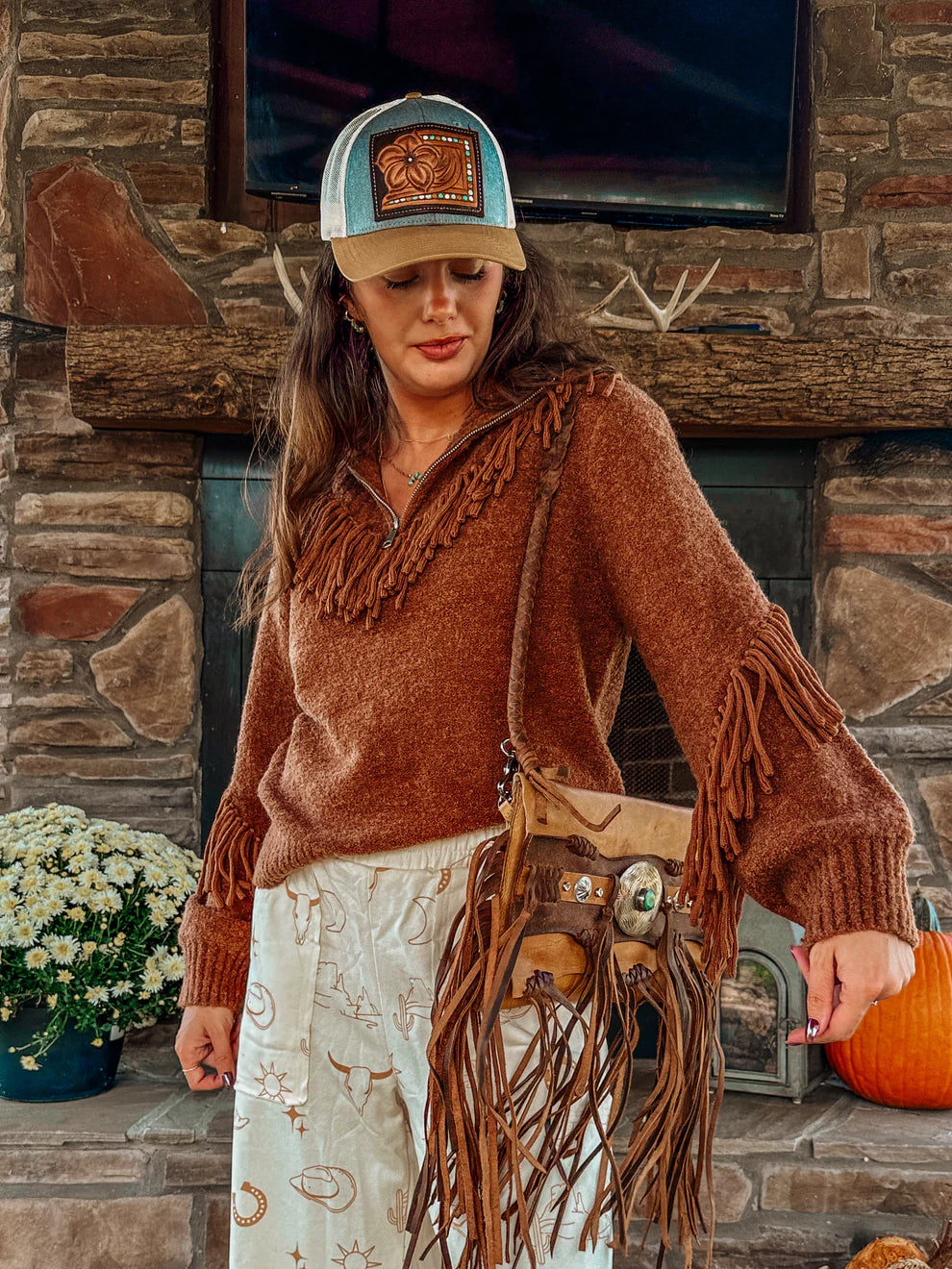 Tassel Half Zip Fringe Sweater