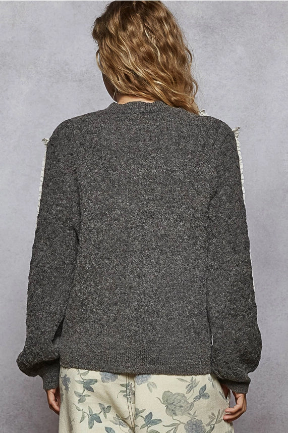 Lace Trim Detail Grey Sweater