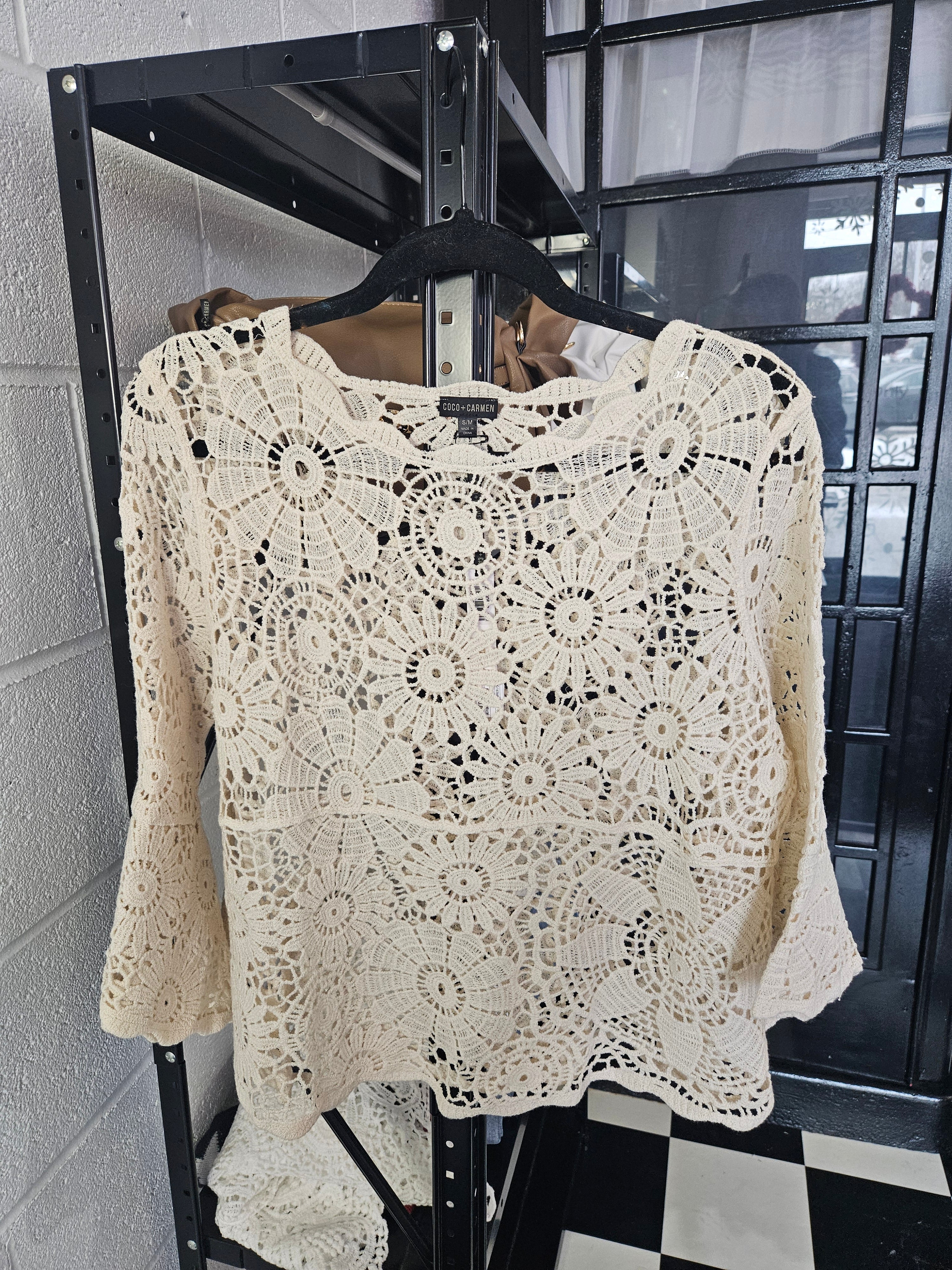 Karen's Cream Crochet Sweater Top
