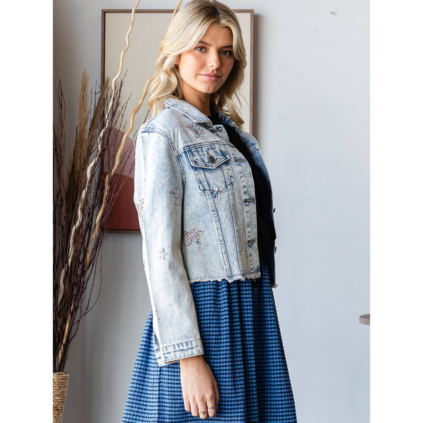 Butterfly Rhinestone Denim Jacket