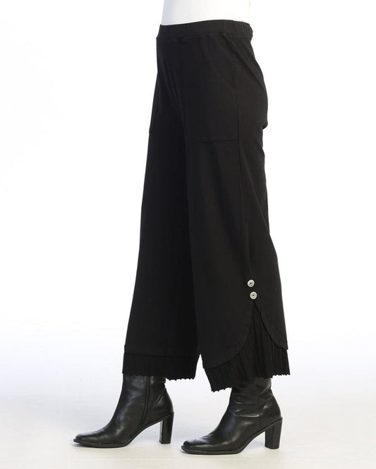 Mineral Washed Wide Leg Pant w/ Rib Contrast and Button Accent