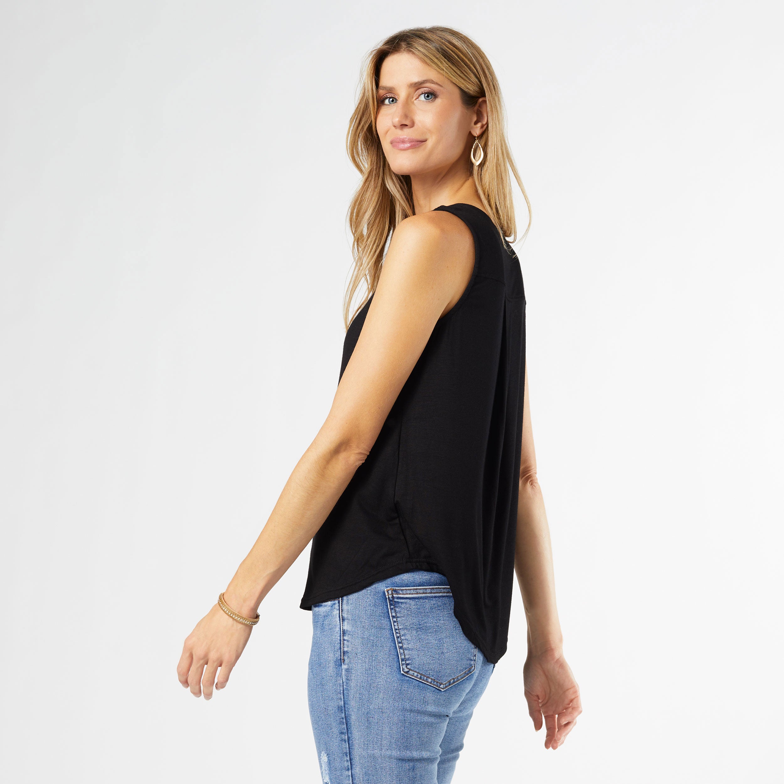 Erin Pleat Black Tank
