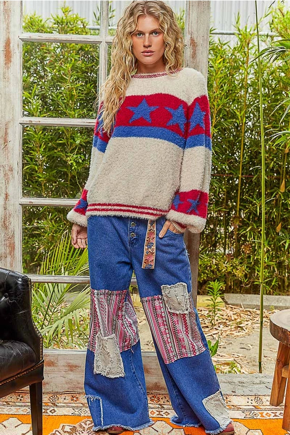 Red White Blue Star Sweater