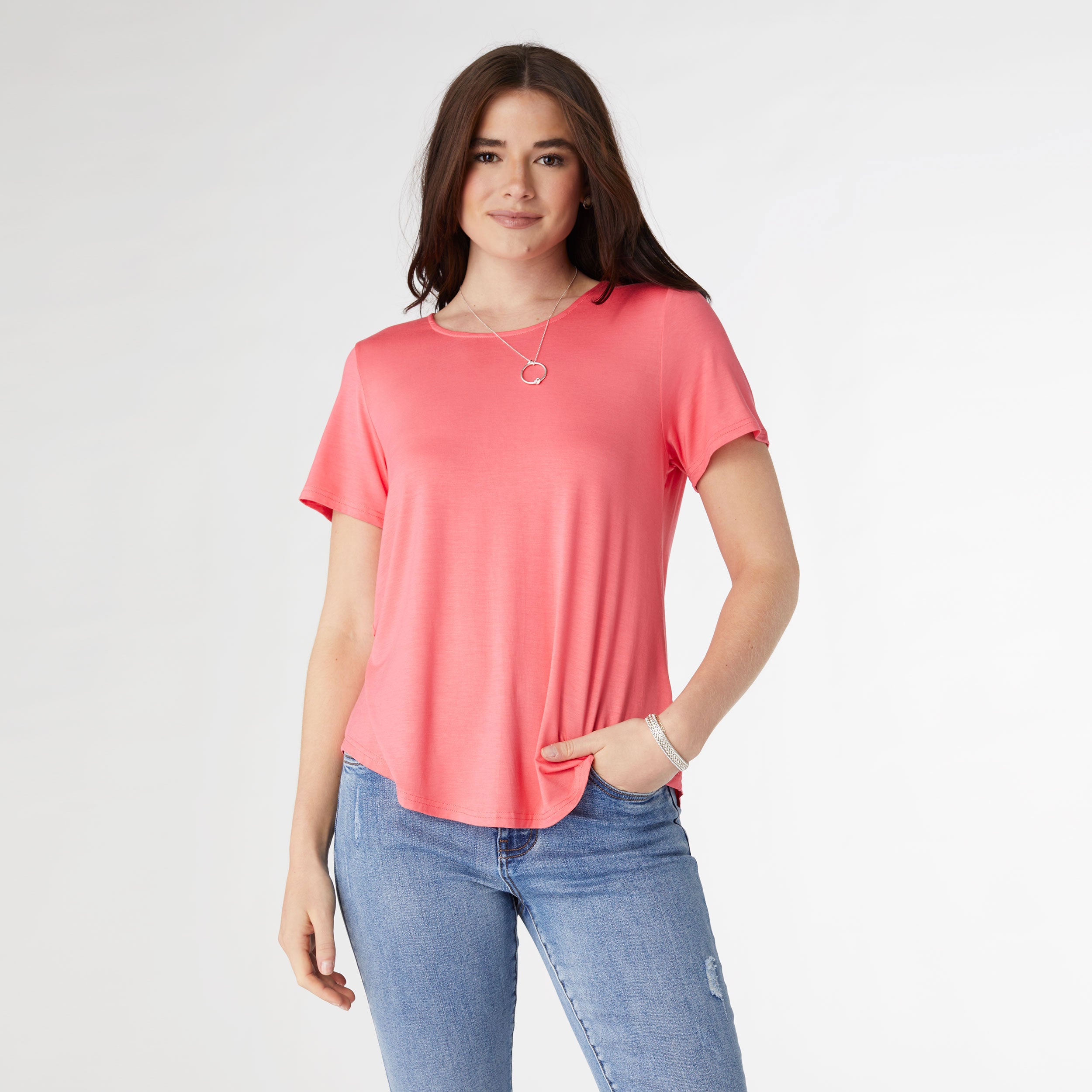 Pleat Bright Coral Tee