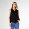 Pleat Black V-Neck Tank Top