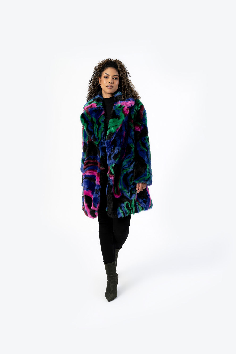 Colorful Indigo Swirl Fur Coat