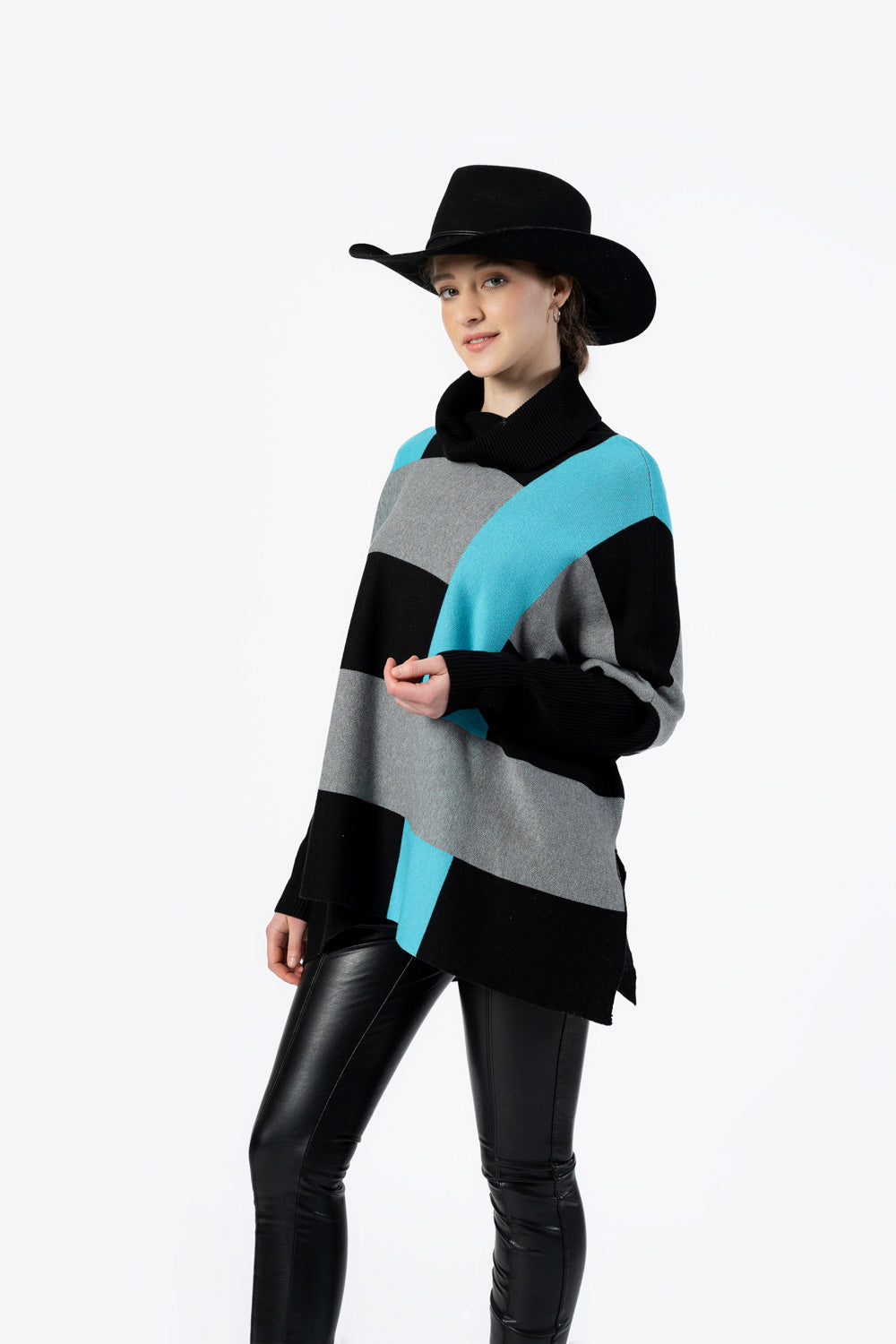 Teal Stripe Turtleneck Sweater