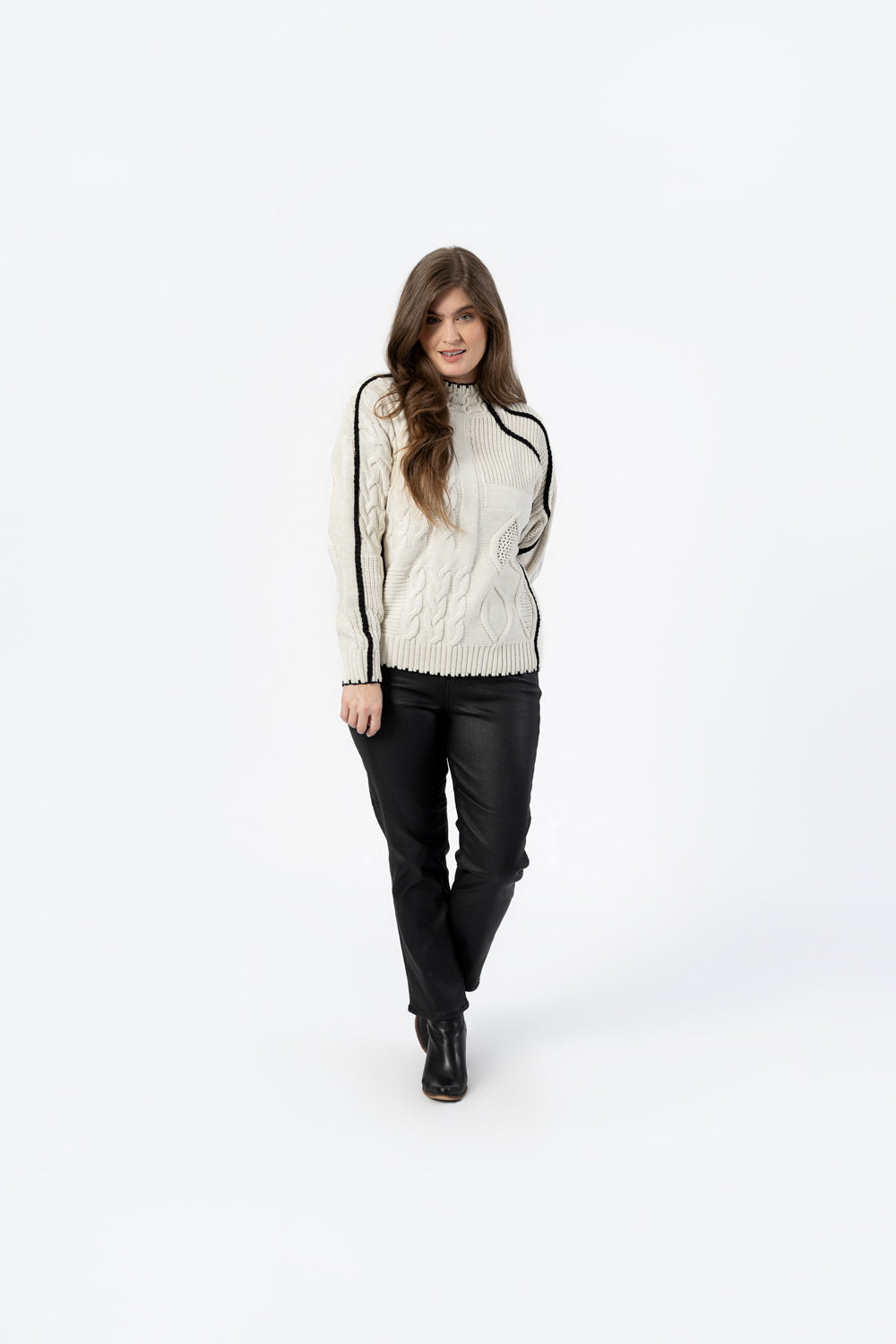 White Patterned Line Sweater