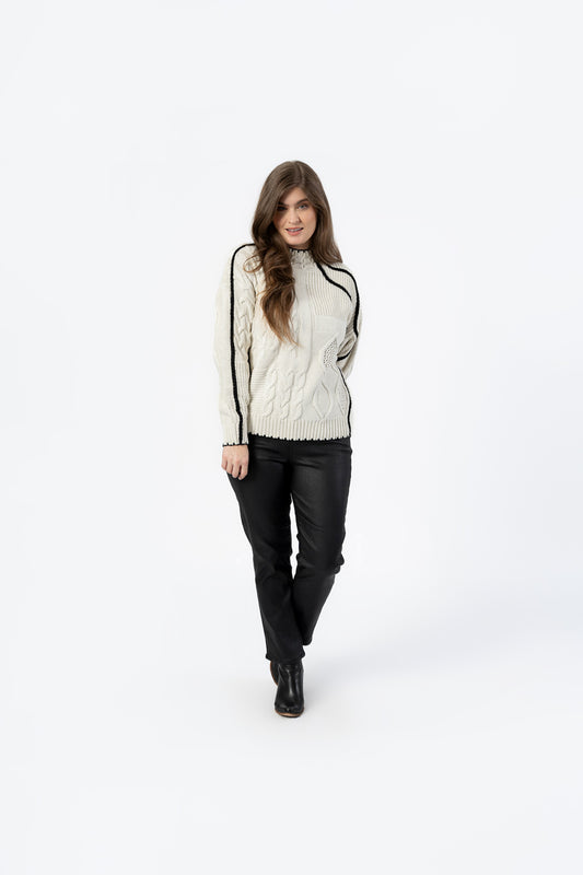 White Patterned Line Sweater