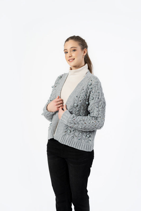 Grey Shadow Pearl Cardigan Sweater