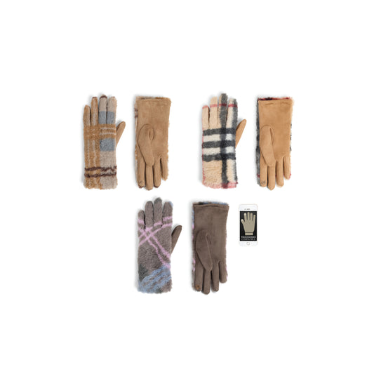 Faux Fur Plaid Touchscreen Gloves