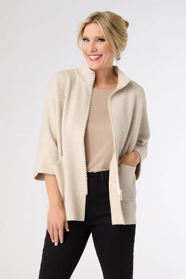 Heavenly-Luxe Rhinestone Zip Front Cardigan with Pockets
