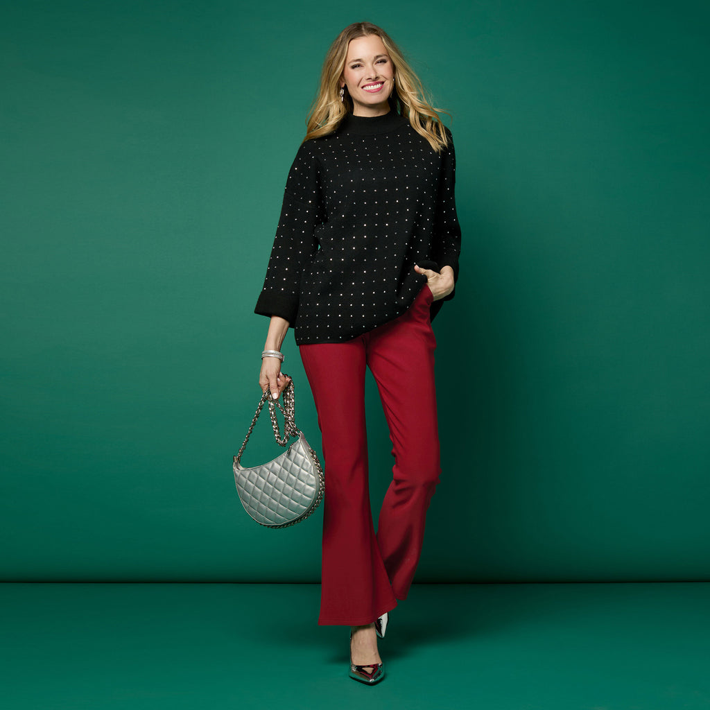 Heavenly-Luxe Mock Neck Rhinestone Sweater