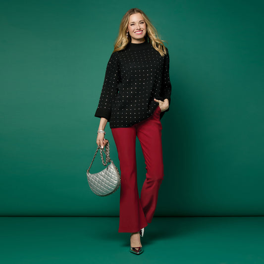 Heavenly-Luxe Mock Neck Rhinestone Sweater