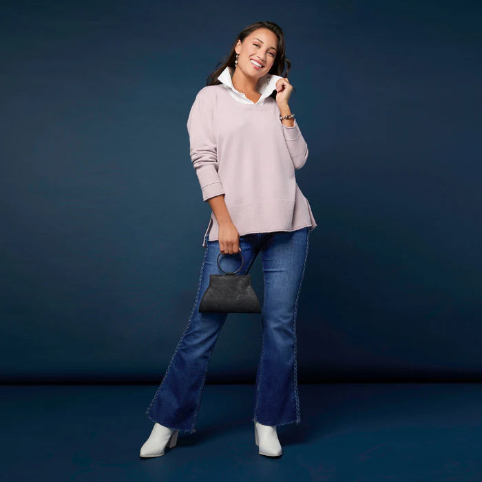 Heavenly-Luxe Crew Neck Sweater with Woven Collar