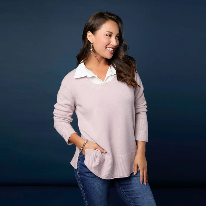 Heavenly-Luxe Crew Neck Sweater with Woven Collar