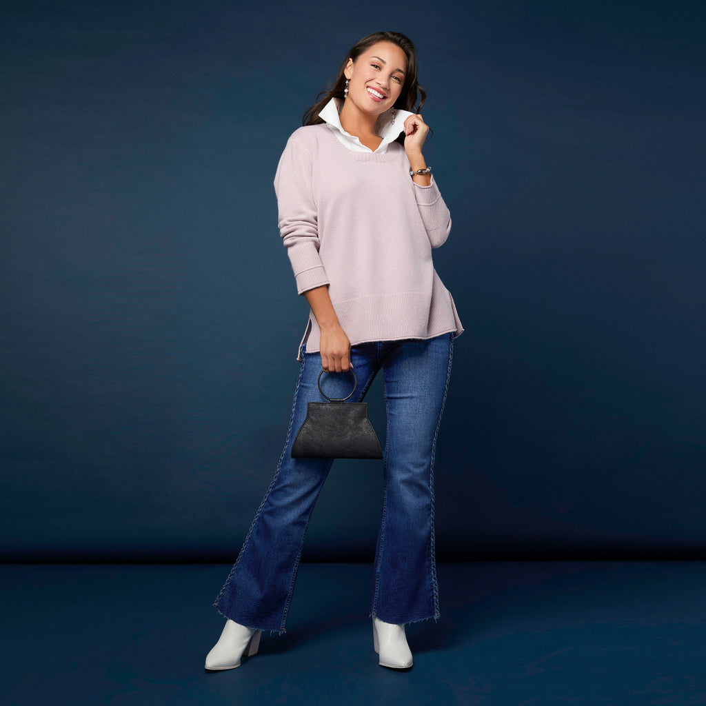 Heavenly-Luxe Crew Neck Sweater with Woven Collar