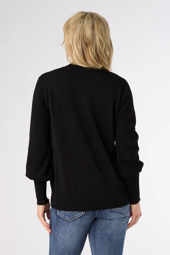Skylah Mock Neck Sweater with Pearl Button Cuff