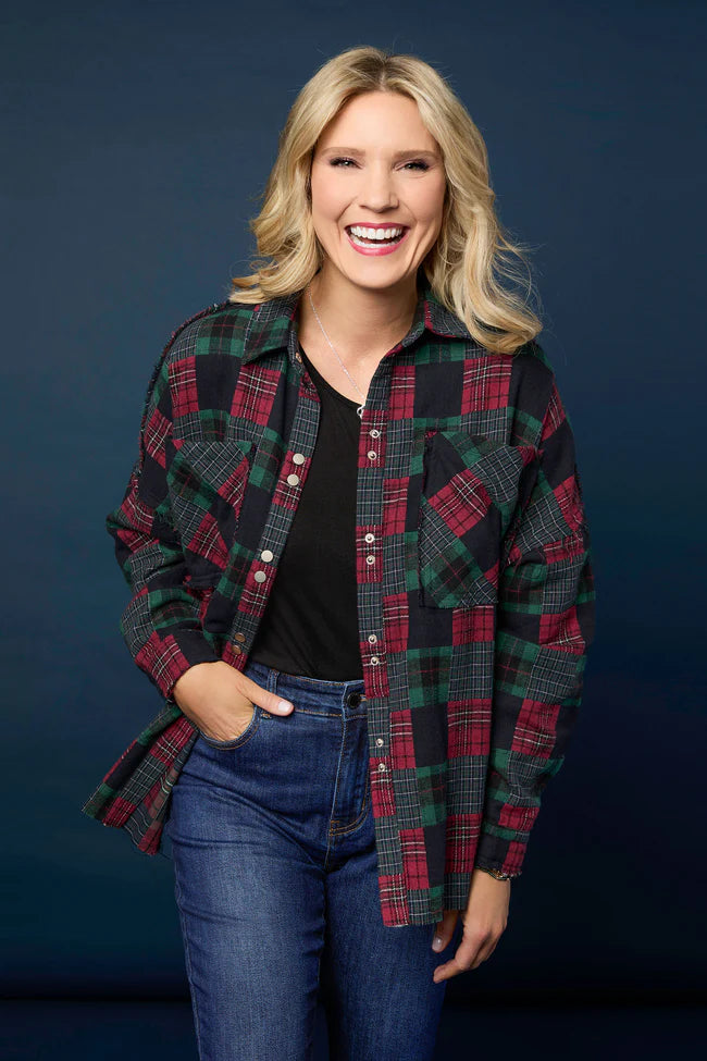 Lizzi Raw Trim Pieced Flannel Top