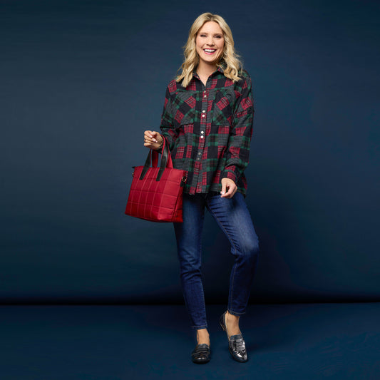 Lizzi Raw Trim Pieced Flannel Top