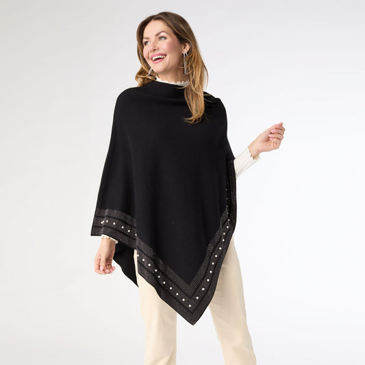 Liora Poncho W Rhinestone And Pearl Trim