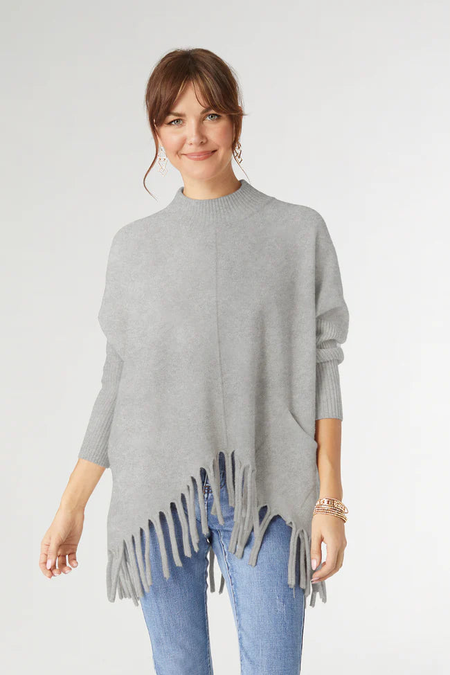 Heavenly-Luxe Flowy Mock Neck Fringe Sweater