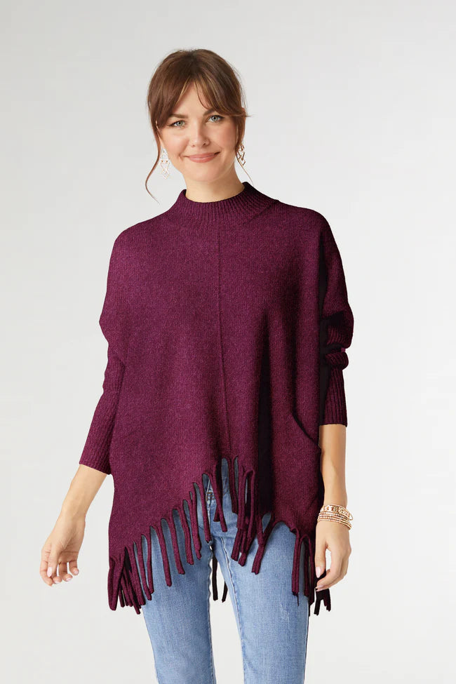 Heavenly-Luxe Flowy Mock Neck Fringe Sweater