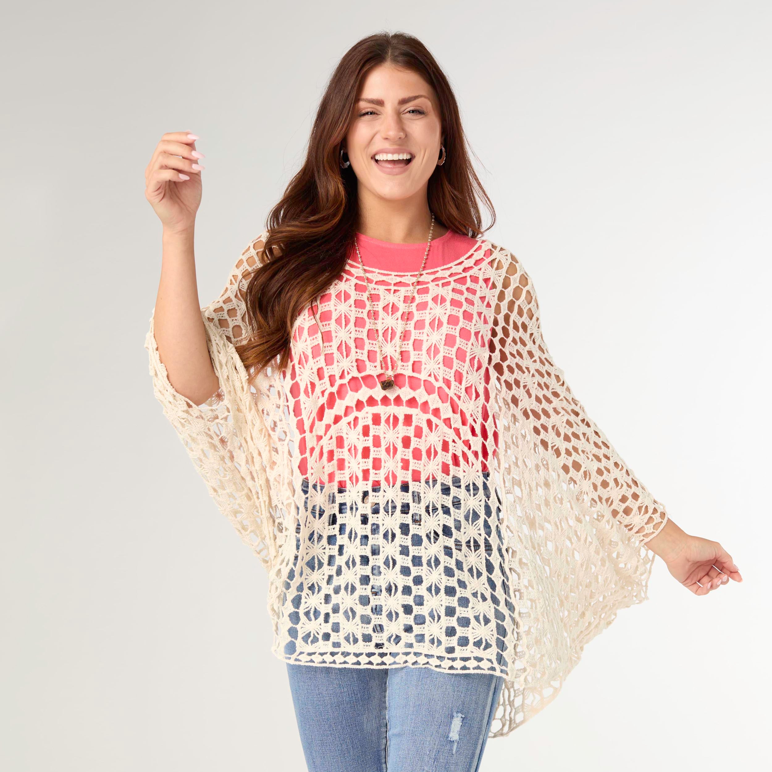 Ophelia Natural Crochet Poncho