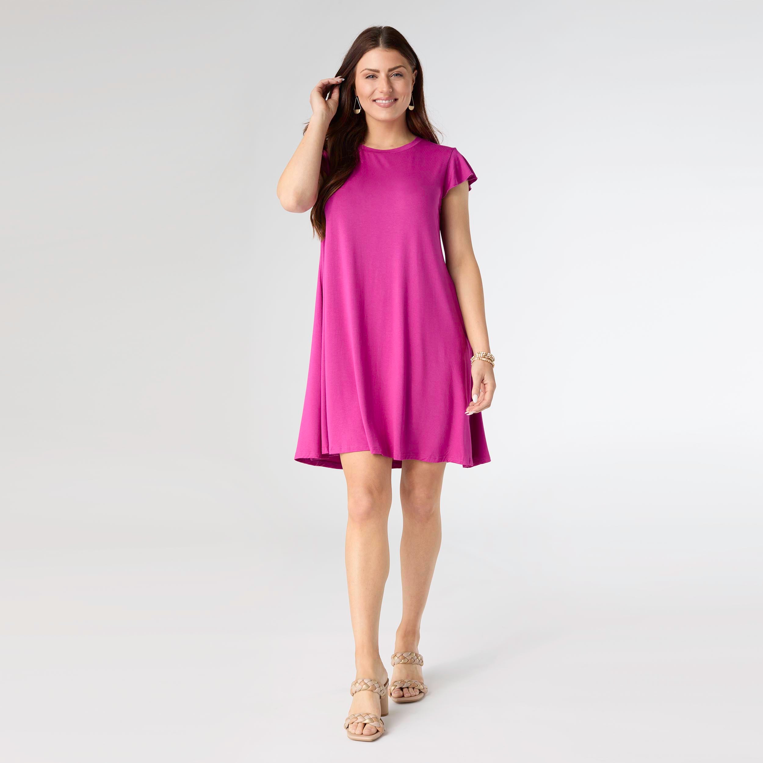 Electric Fuchsia Flutter Sleeve Dress