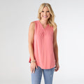 Pleat Sunset Salmon V-Neck Tank Top