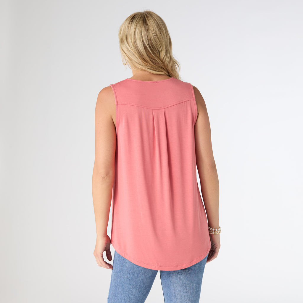 Pleat Sunset Salmon V-Neck Tank Top