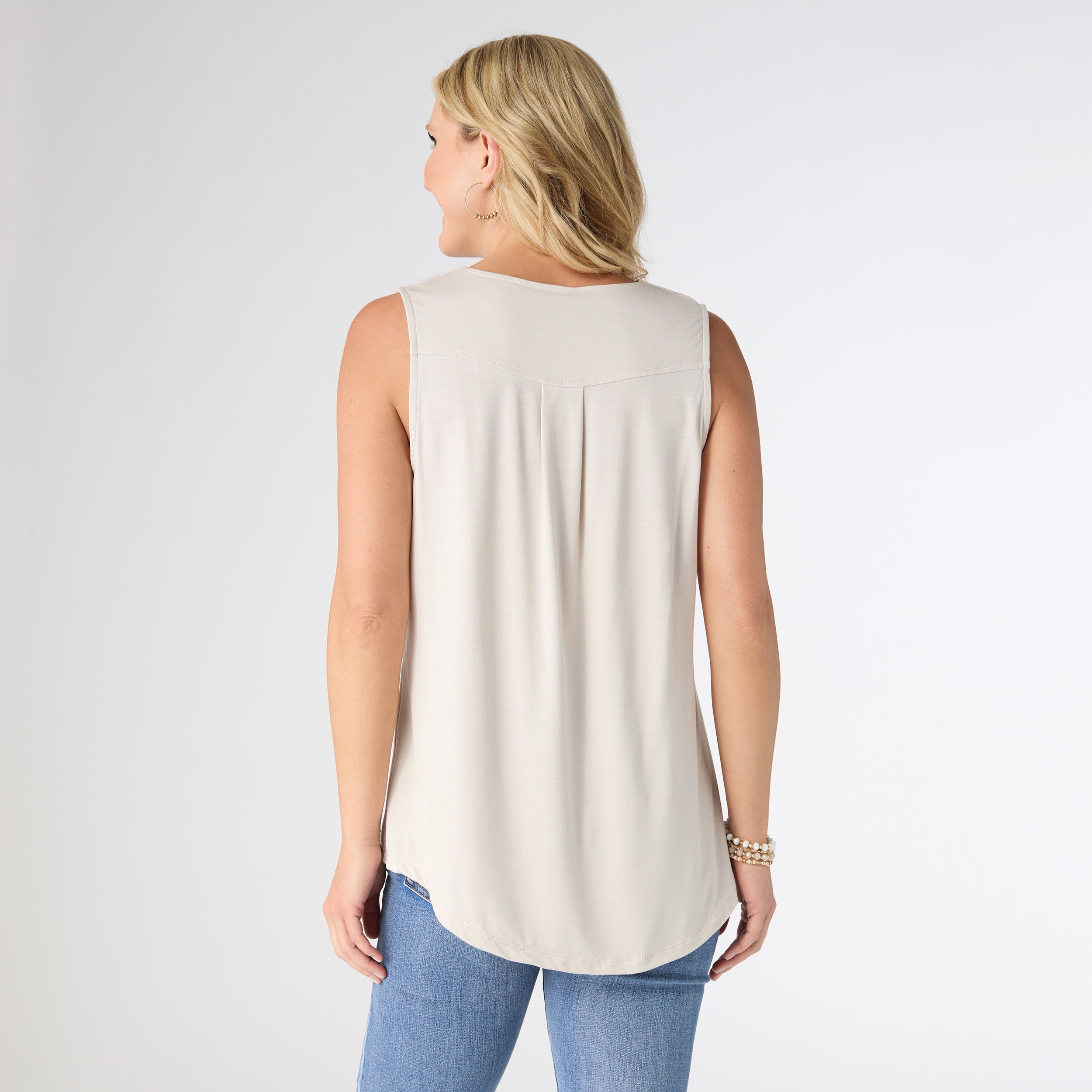 Pleat Cloud Dancer V-Neck Tank Top