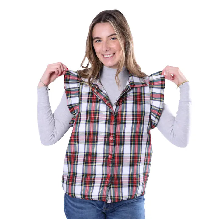 Scottie Plaid Vest with Ruffle